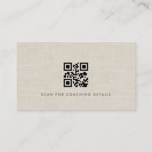 Life Coach Luxury Neutral Linen QR Code 名刺 (裏面)