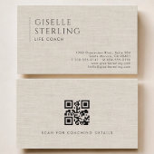 Life Coach Luxury Neutral Linen QR Code 名刺