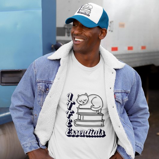 LIFE Essentialsワードアート | 本と猫を愛する人 Tシャツ