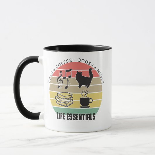 Life Essentials Cats, Coffee, Books, Musicヴィンテージ マグカップ (左)