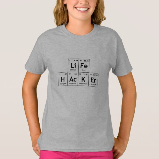 LiFe HAcKEr化学元素周期表語 Tシャツ (正面)
