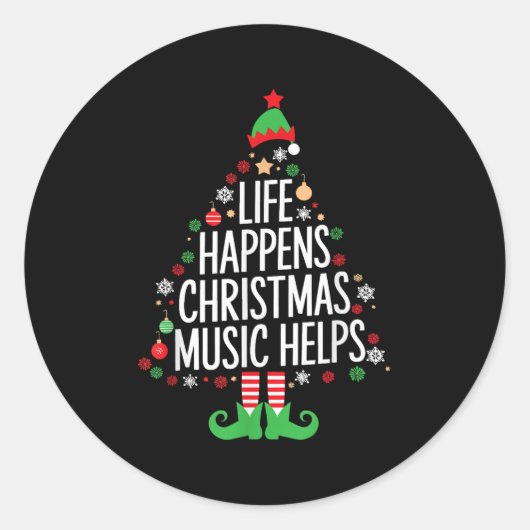 Life Happens Christmas Music Helps Matching Family ラウンドシール (正面)