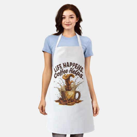 Life Happens Coffee HeAll-Over Print Apron, Medium エプロン (着用した状態)