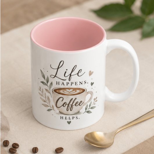 Life happens. Coffee helps ツートーンマグカップ