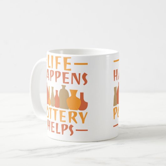 Life Happens Pottery Helps Pottery コーヒーマグカップ (正面左)