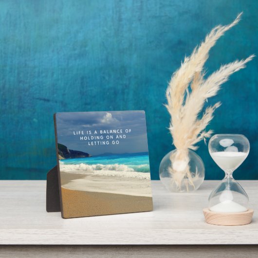 Life is a Balanceことわざと熱帯ビーチ写真 フォトプラーク (インサイチュ)