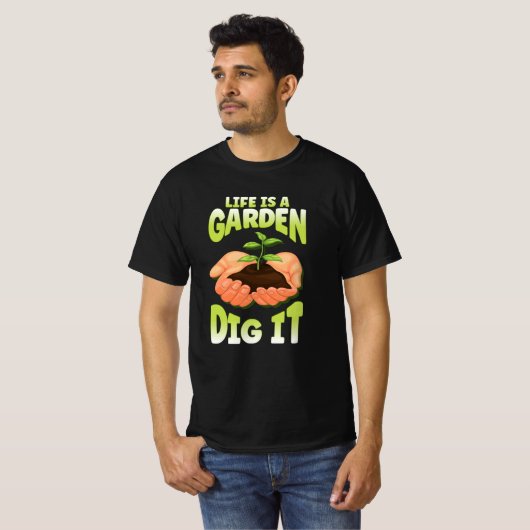 Life Is A Garden Dig It Gradient Hands Plant Tシャツ (正面フル)