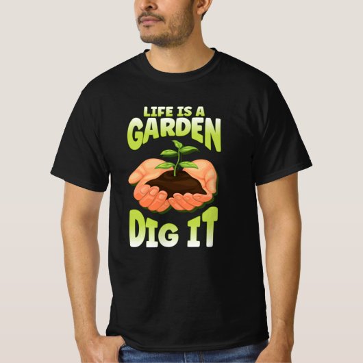 Life Is A Garden Dig It Gradient Hands Plant Tシャツ (正面)
