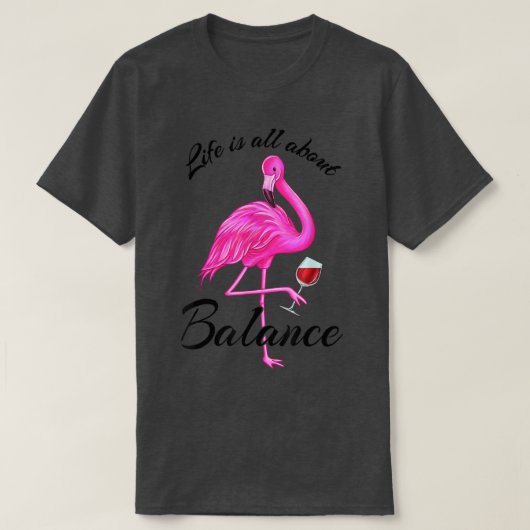 Life is all about Balance Cute Pink flamingo Red W Tシャツ (デザイン正面)