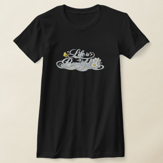 Life is Beautiful Black Slim Fit Tee Tシャツ (レイダウン)