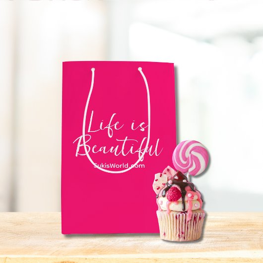 Life is beautiful Blogブランドウェブサイトピンク ミディアムペーパーバッグ