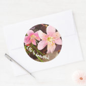 LIFE IS BEAUTIFUL PINK LILIESスタンプ ラウンドシール (封筒)