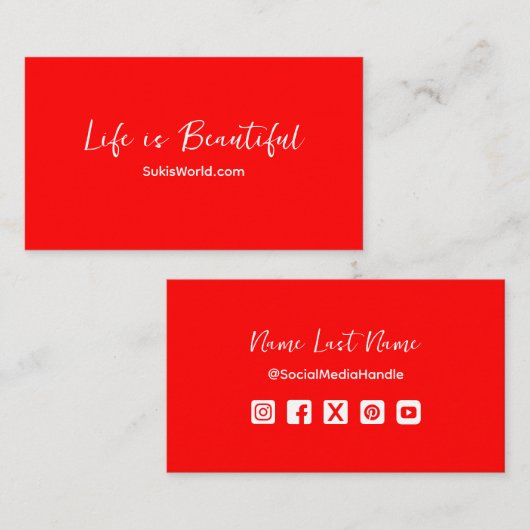 Life is Beautiful Red Blog Websiteソーシャルメディア 名刺 (正面/裏面)
