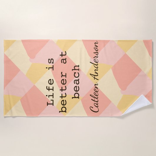 Life is better at beach yellow orange boho rustic  ビーチタオル (正面)