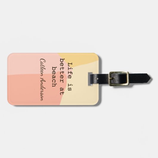 Life is better at beach yellow orange boho rustic  ラゲッジタグ (正面横)