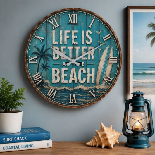 Life Is Better at the Beach ラージ壁時計