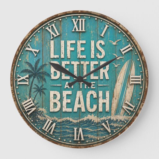 Life Is Better at the Beach ラージ壁時計 (正面)