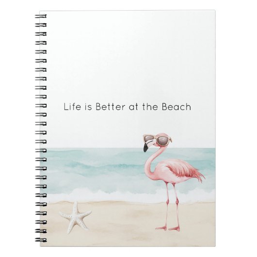 Life is Better at the Beach Starfish Flamingo ノートブック (正面)