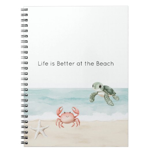 Life is Better at the Beach Starfish Sea Turtle ノートブック (正面)