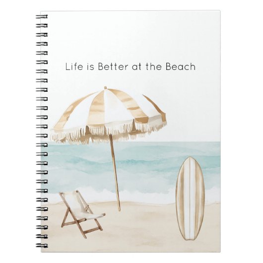 Life is Better at the Beach Umbrella Surf Board ノートブック (正面)