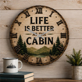 Life Is Better at the Cabin Mountain Lake House ラージ壁時計