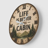 Life Is Better at the Cabin Mountain Lake House ラージ壁時計 (傾斜)