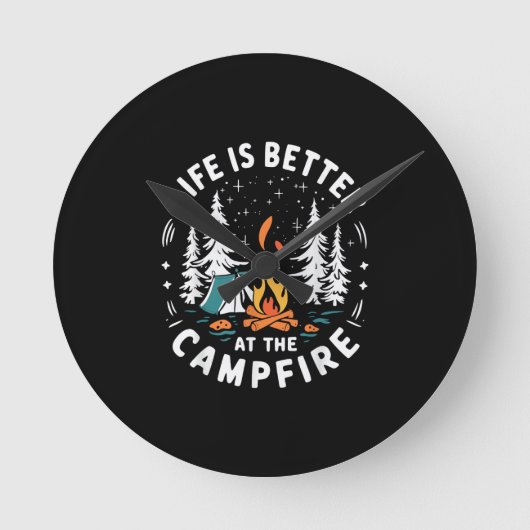Life is Better at The Campfire Funny Camping ラウンド壁時計 (正面)