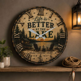 Life Is Better at the Lake House  ラージ壁時計