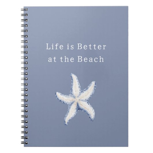 Life is Better Beach Blue White Starfish ノートブック (正面)