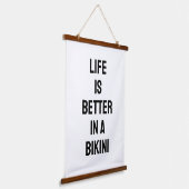Life is Better in a Bikini, Beach Theme B&W Quote 吊り下げ型タペストリー (傾斜あり)