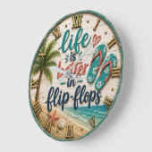 Life Is Better in Flip Flops Beach ラージ壁時計 (傾斜)