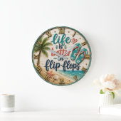 Life Is Better in Flip Flops Beach ラージ壁時計 (ホーム)