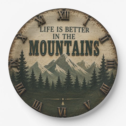 Life Is Better in the Mountains Mountain Forest ペーパープレート (正面)