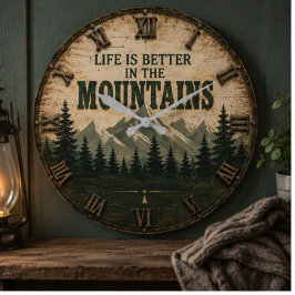 Life Is Better in the Mountains Mountain Forest ラージ壁時計