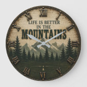 Life Is Better in the Mountains Mountain Forest ラージ壁時計 (正面)