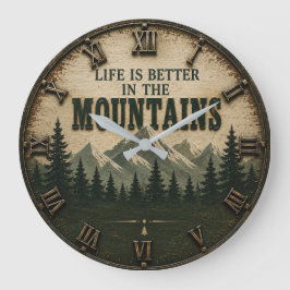 Life Is Better in the Mountains Mountain Forest ラージ壁時計