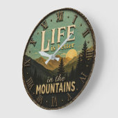 Life Is Better in the Mountains Rustic ラージ壁時計 (傾斜)