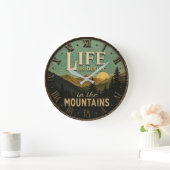 Life Is Better in the Mountains Rustic ラージ壁時計 (ホーム)