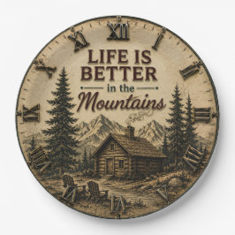 Life Is Better in the Mountains Rustic Cabin ペーパープレート