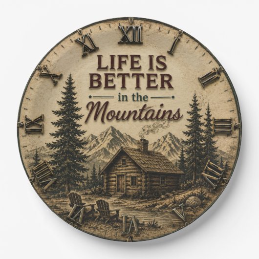 Life Is Better in the Mountains Rustic Cabin ペーパープレート (正面)