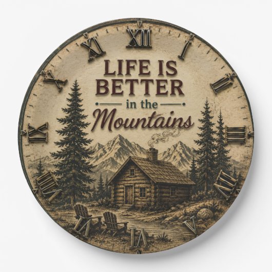 Life Is Better in the Mountains Rustic Cabin ペーパープレート (正面)