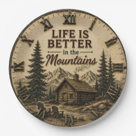 Life Is Better in the Mountains Rustic Cabin ペーパープレート
