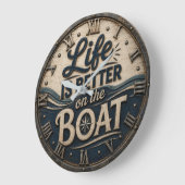 Life Is Better on the Boat Nautical Coastal Beach ラージ壁時計 (傾斜)