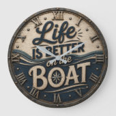 Life Is Better on the Boat Nautical Coastal Beach ラージ壁時計 (正面)