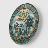 Life Is Better on the Boat Nautical Coastal Beach ラージ壁時計 (傾斜)