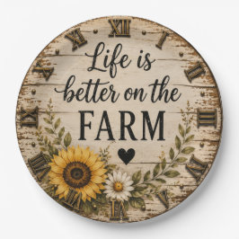 Life Is Better on the Farm Rustic Sunflower ペーパープレート