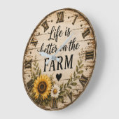 Life Is Better on the Farm Rustic Sunflower ラージ壁時計 (傾斜)