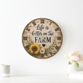 Life Is Better on the Farm Rustic Sunflower ラージ壁時計 (ホーム)