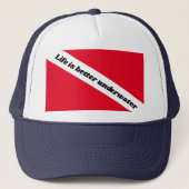 Life is better underwater scuba diver down flag キャップ (正面)