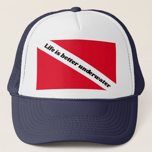 Life is better underwater scuba diver down flag キャップ (正面)